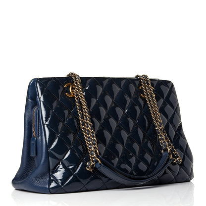 Chanel Patent Goatskin Quilted Small CC Eyelet Tote Blue 3 of 9
