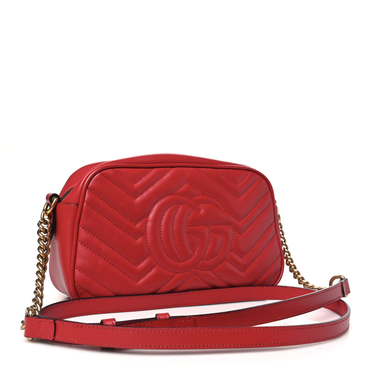Calfskin Matelasse Small GG Marmont Chain Shoulder Bag Hibiscus Red