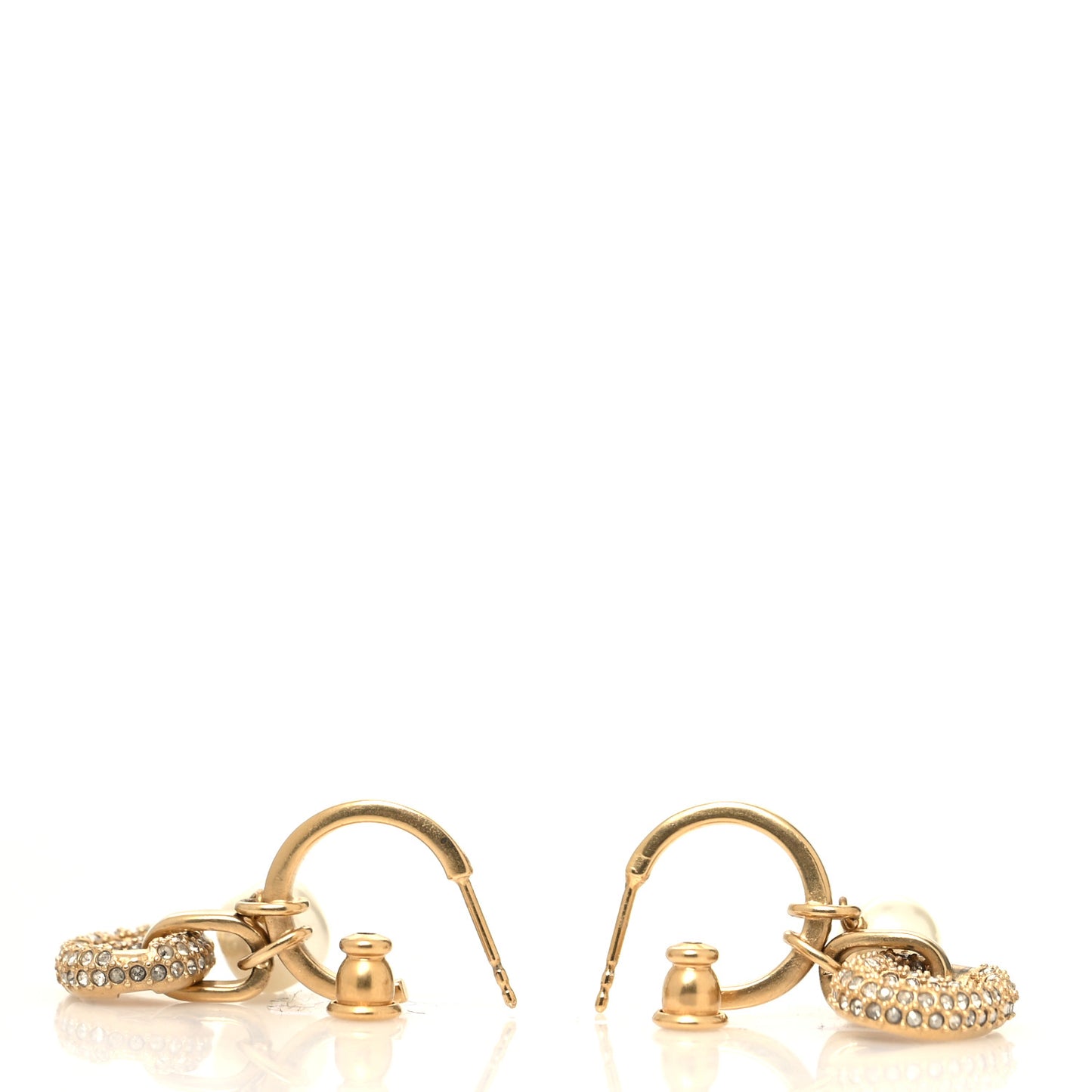 Pearl Crystal CD Hoop Earrings Gold