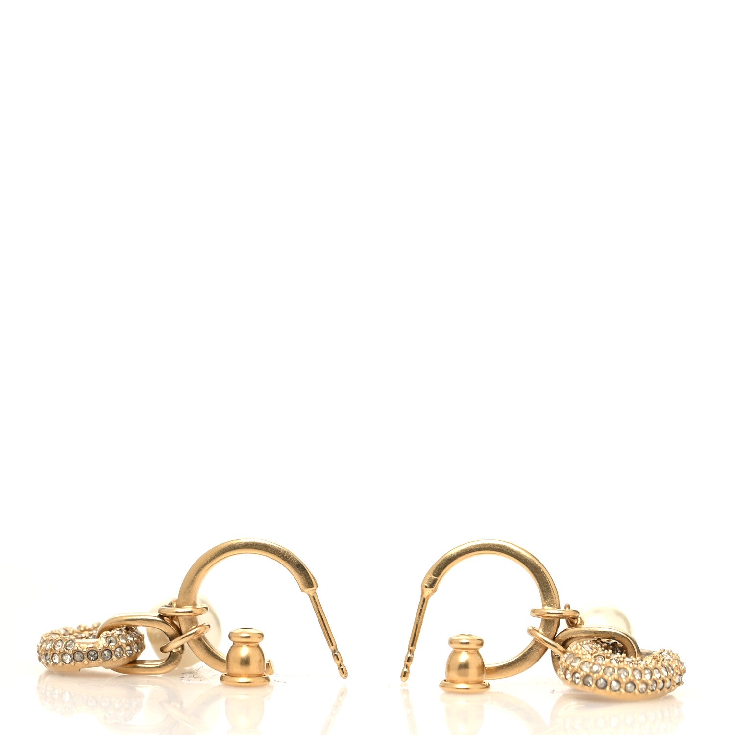 Christian Dior Pearl Crystal CD Hoop Earrings Gold 3 of 4