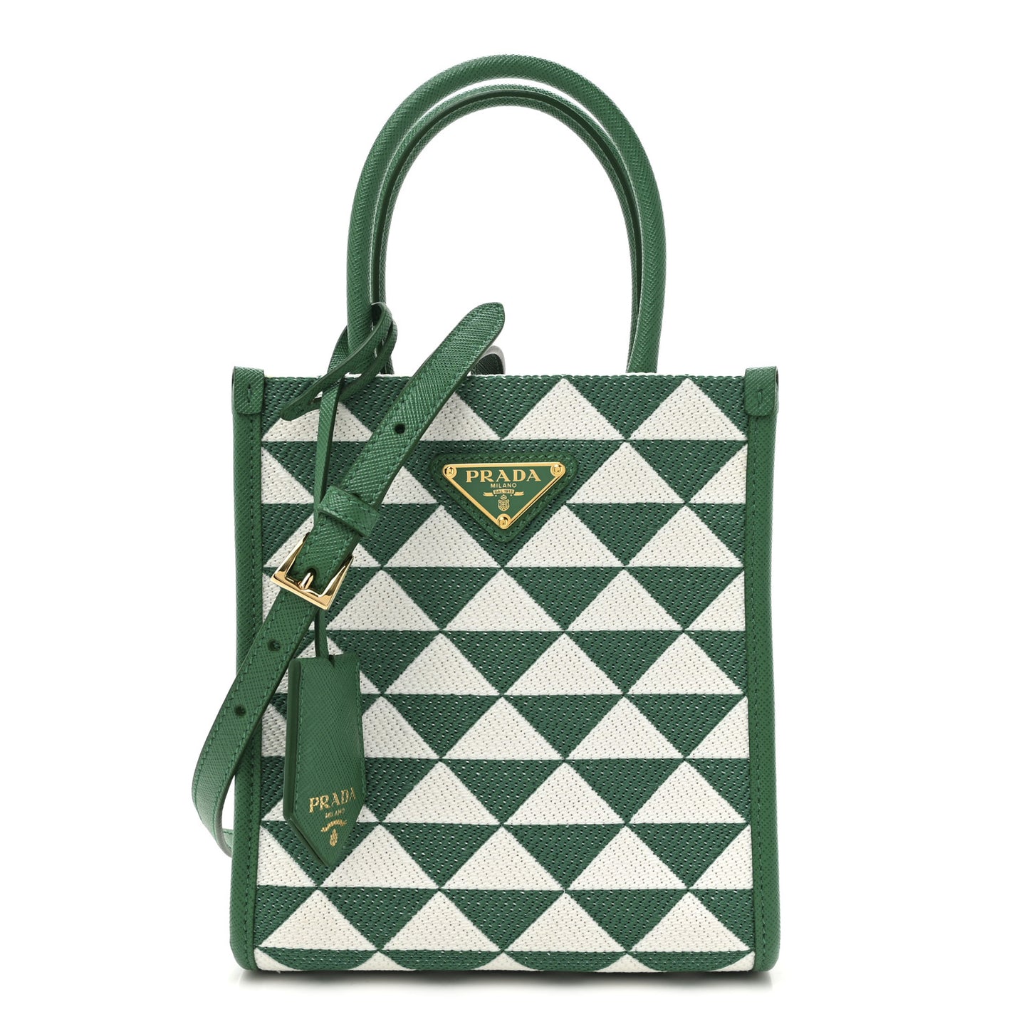 Jacquard Saffiano Triangolo Symbole Embroidered Micro Tote Mango White