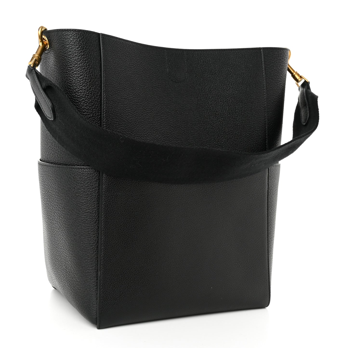 Soft Grained Calfskin Sangle Bucket Bag Black