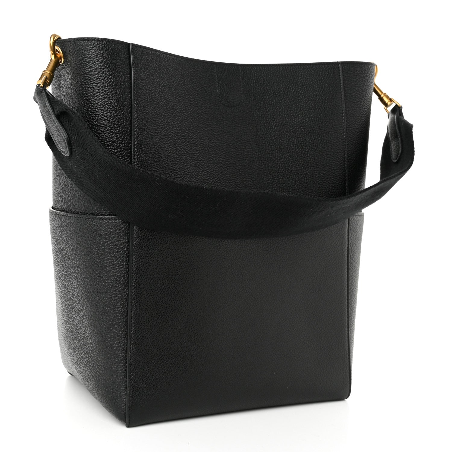 Celine Soft Grained Calfskin Sangle Bucket Bag Black 3 of 9