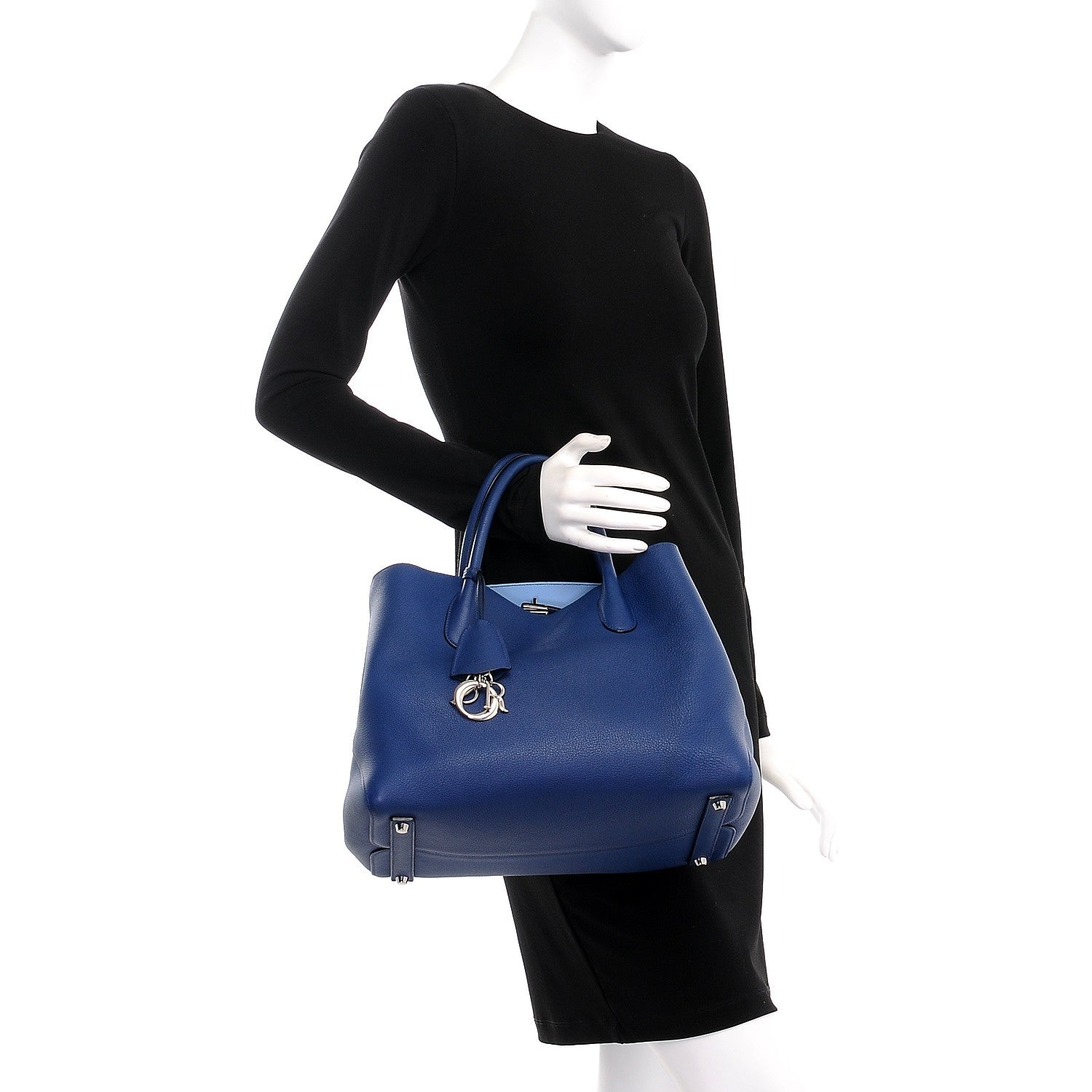 Christian Dior Supple Grained Calfskin Large Open Bar Tote Blue 3 of 12