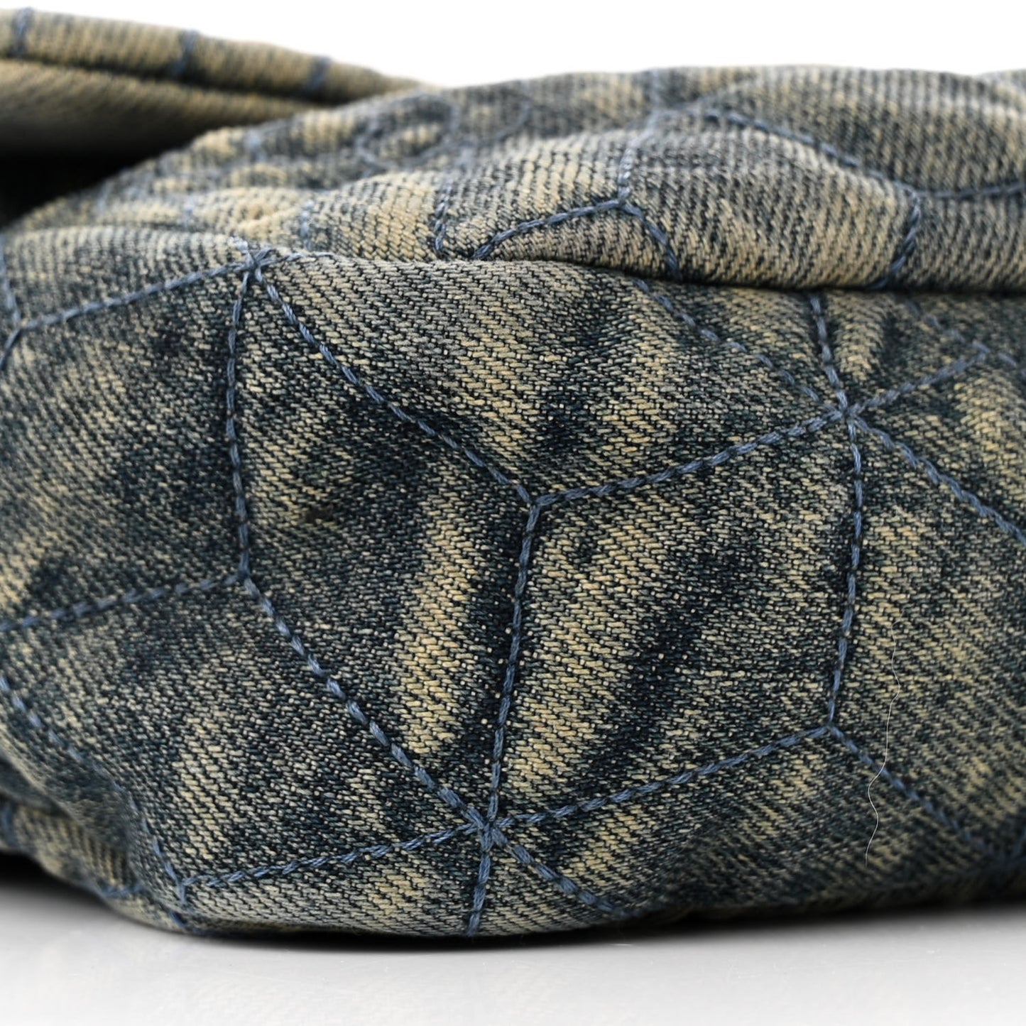 Denim Quilted Camellia Embroidered Medium Flap Blue