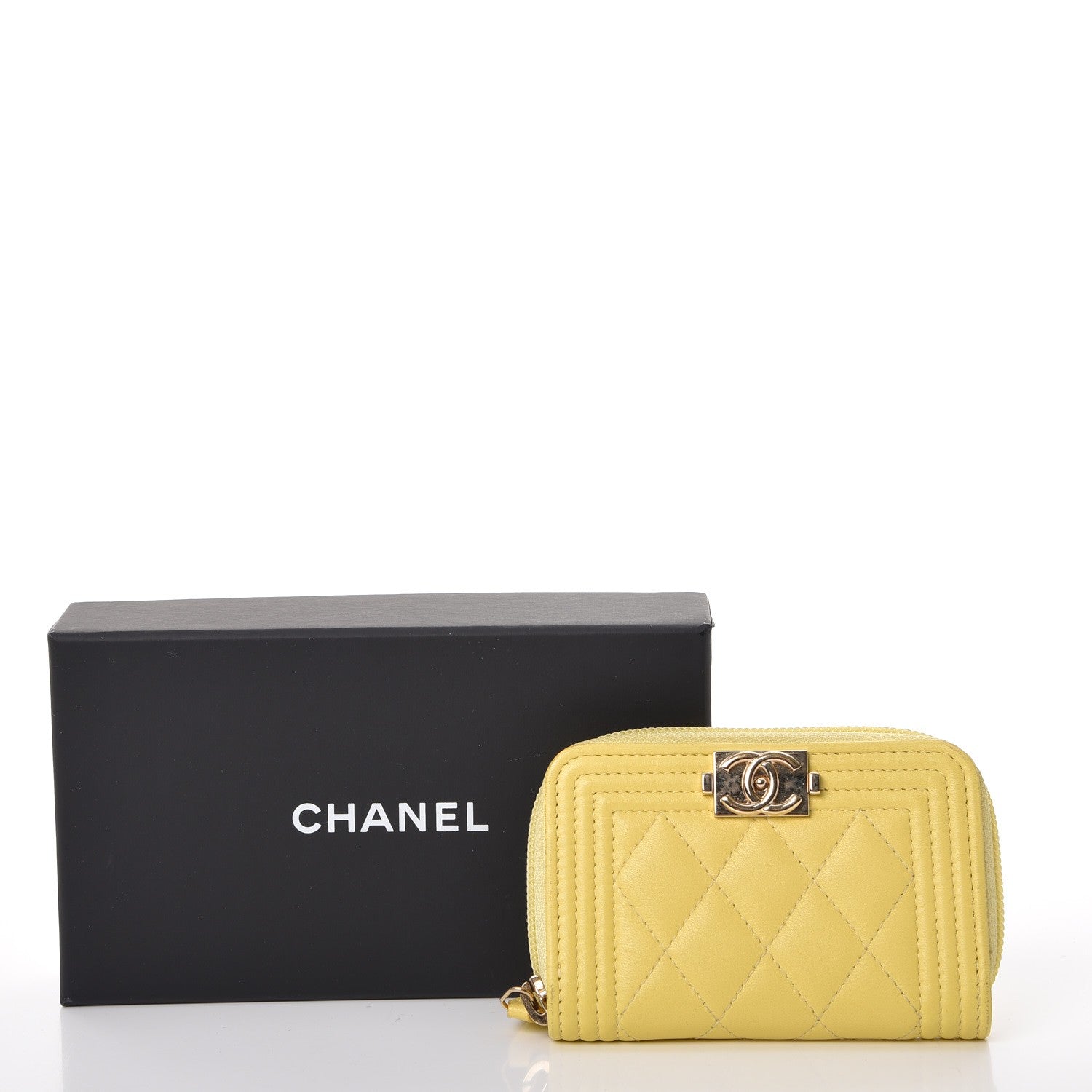 Chanel Lambskin Quilted Boy Zip Around Coin Purse Wallet Yellow 13 of 13