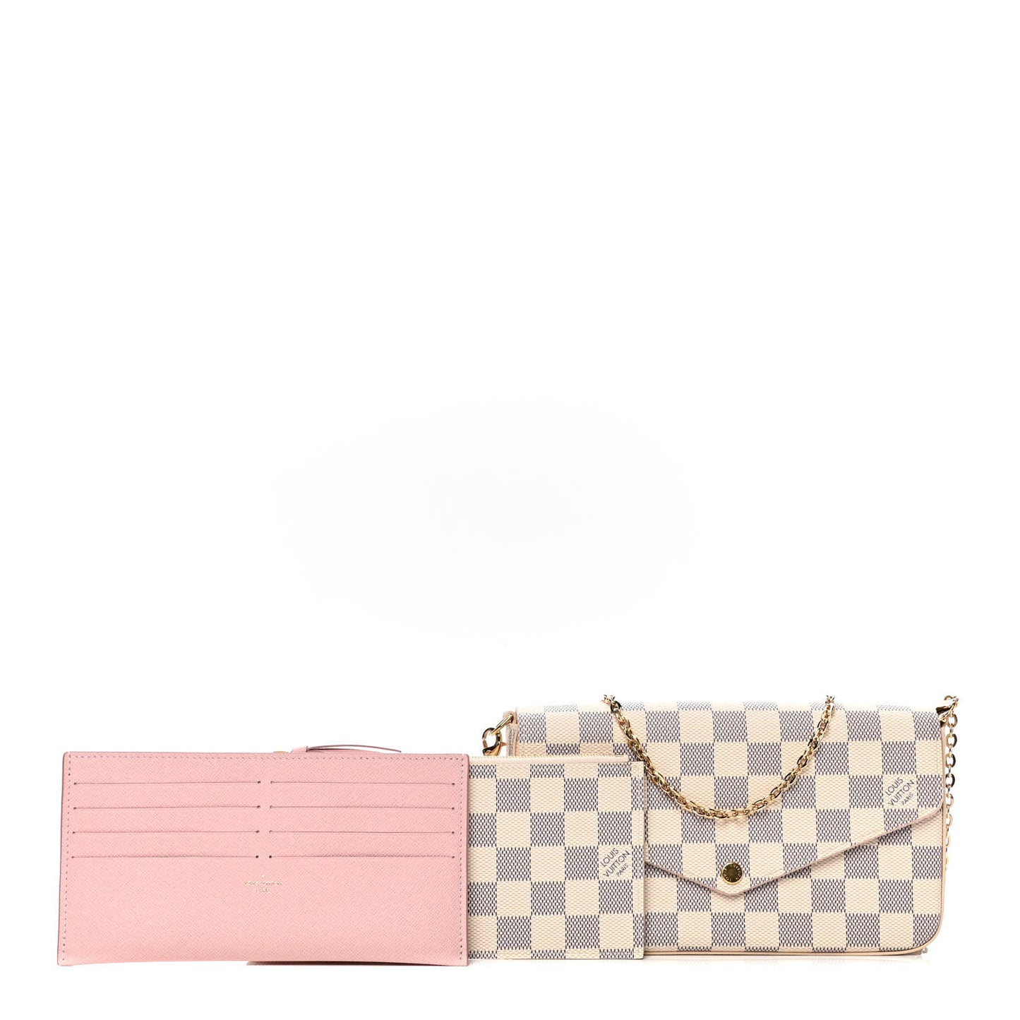 Damier Azur Pochette Felicie Chain Wallet Rose Ballerine