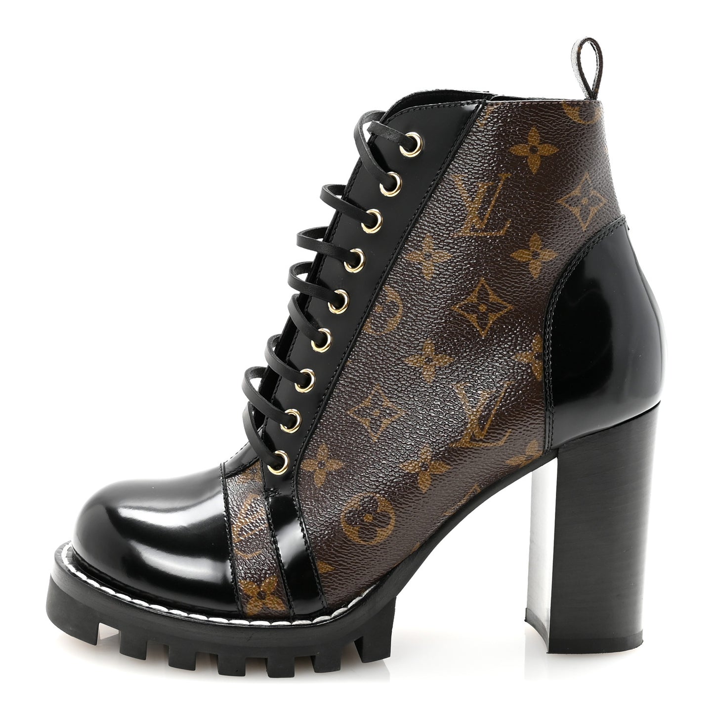 Patent Calfskin Monogram Star Trail Ankle Boots 39 Black