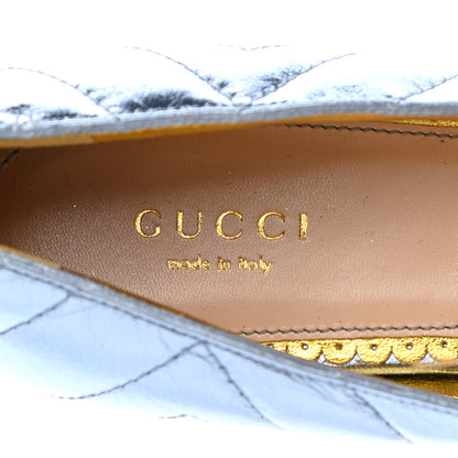 Gucci Metallic Nappa Trapuntata Tiger Head Ballerina Flats 37.5 Cielo 6 of 10