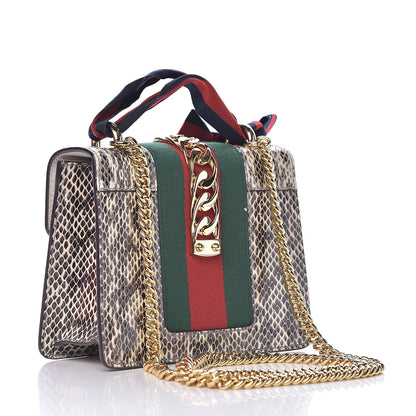 Gucci Snakeskin Mini Sylvie Chain Shoulder Bag Grey 3 of 13