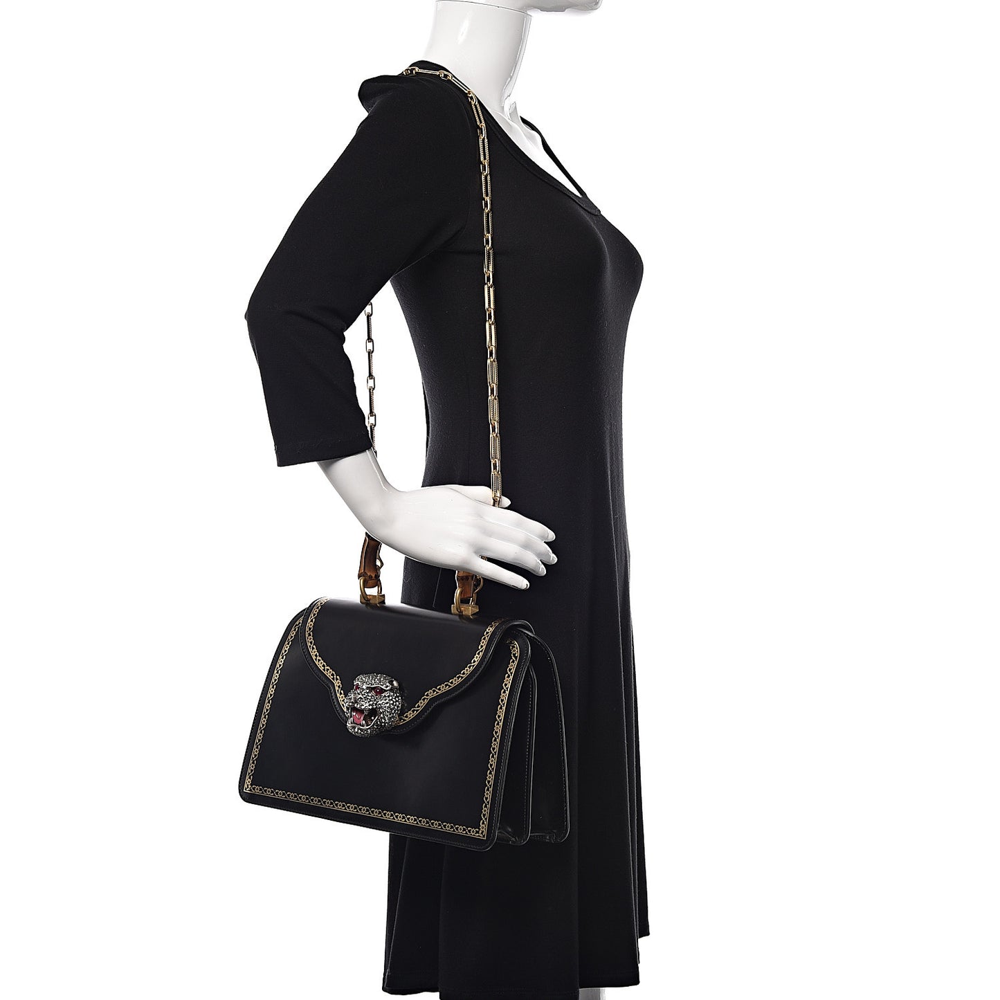 Calfskin Bamboo Medium Thiara Top Handle Bag Black