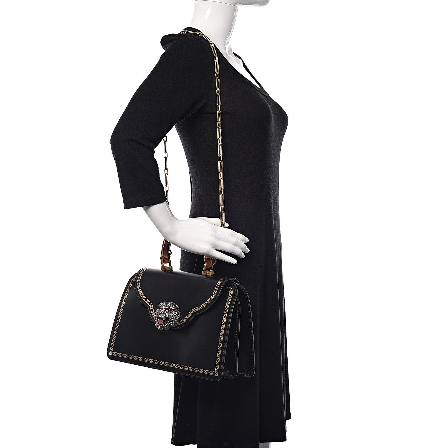Gucci Calfskin Bamboo Medium Thiara Top Handle Bag Black 2 of 14