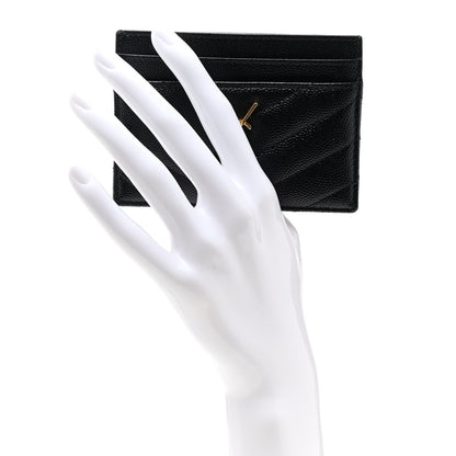 Saint Laurent Grain De Poudre Matelasse Chevron Monogram Credit Card Case Black 2 of 7