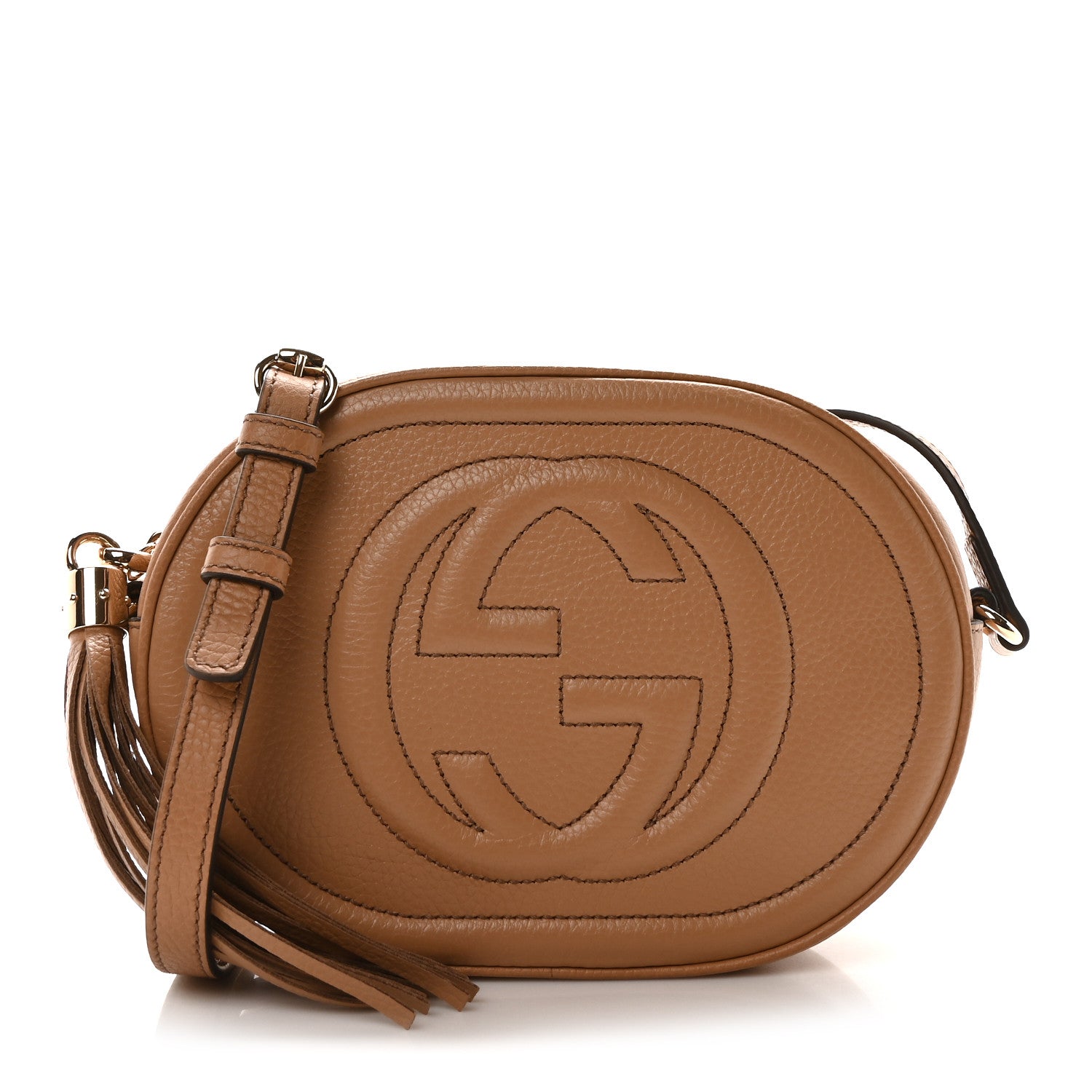 Gucci Pebbled Calfskin Oval Soho Shoulder Bag Beige Camelia 1 of 10
