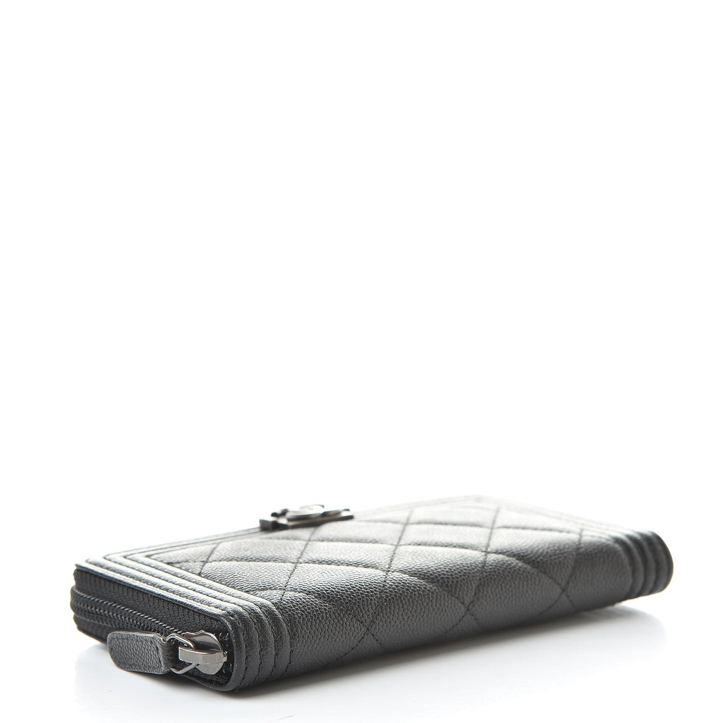 Caviar Quilted Small Boy Zip Around Wallet Black