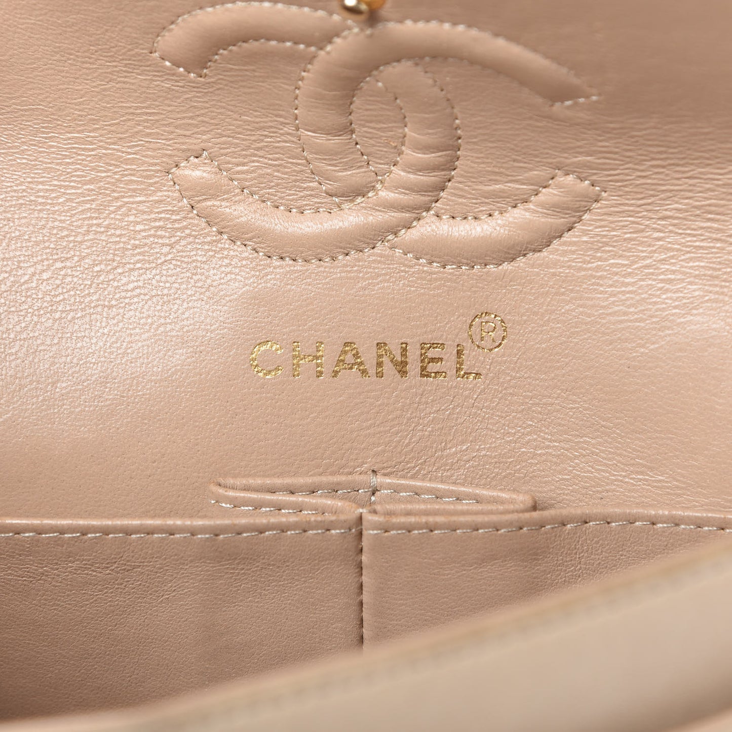 Lambskin Quilted Small Double Flap Beige