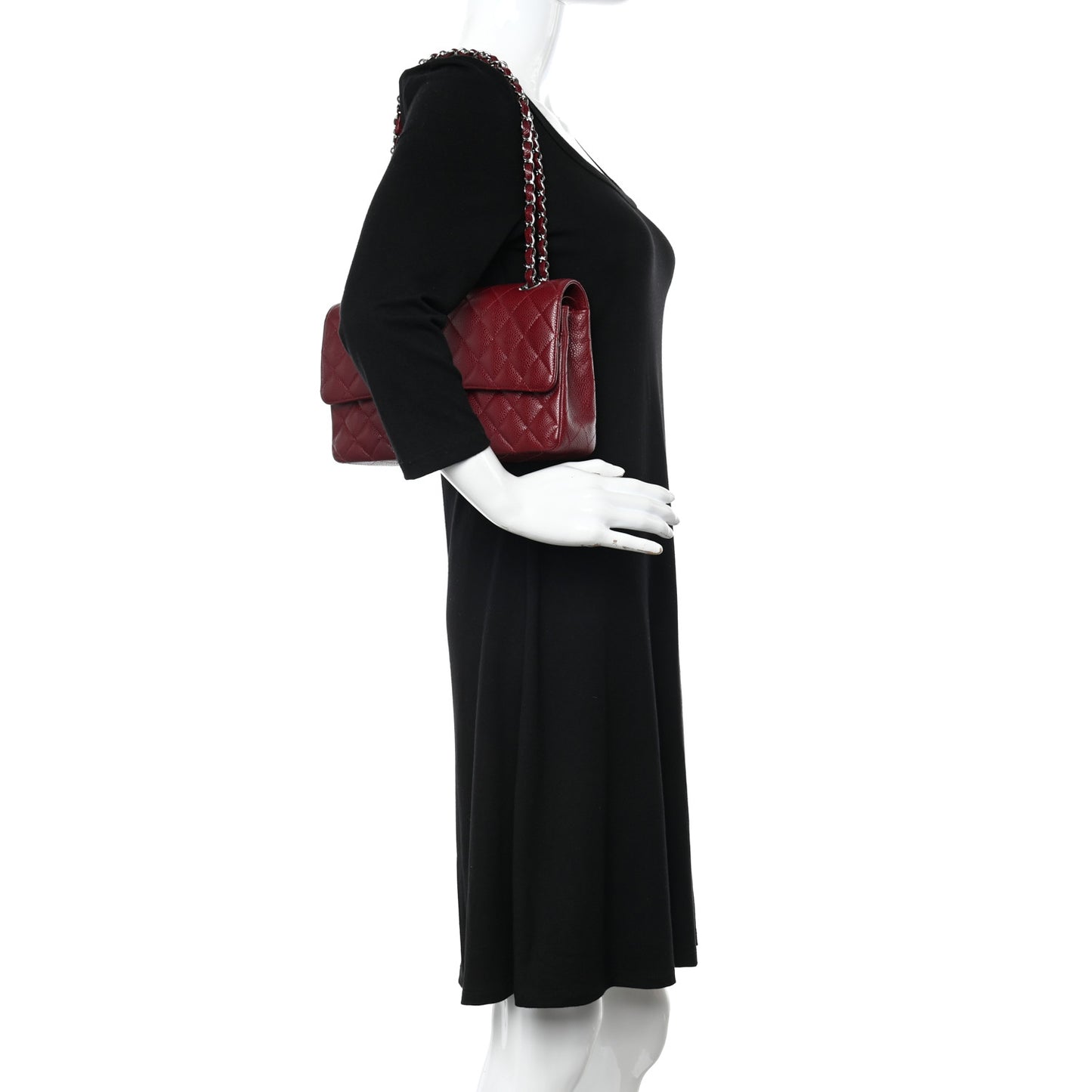 Caviar Quilted Medium Double Flap Dark Red