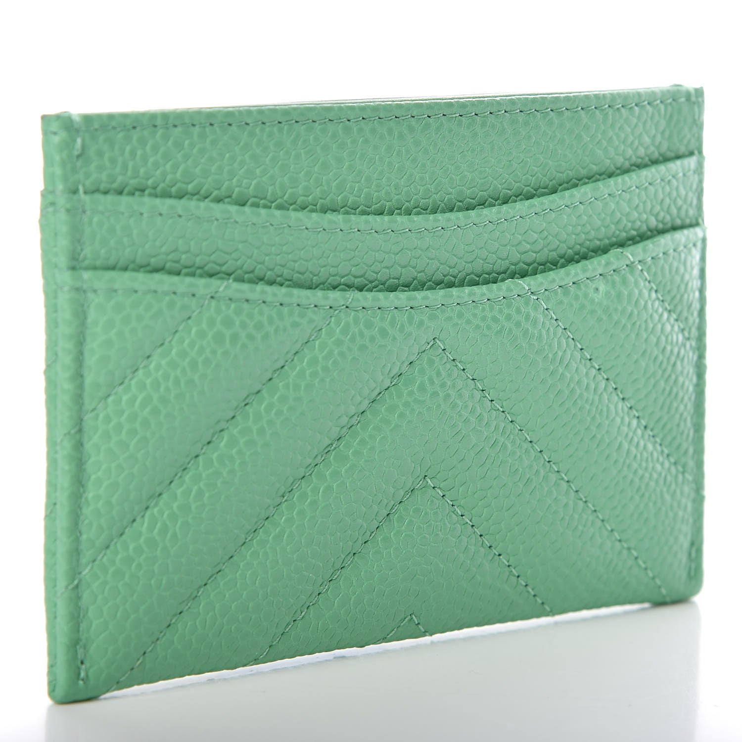 Chanel Caviar Chevron Quilted Card Holder Light Green 3 of 9