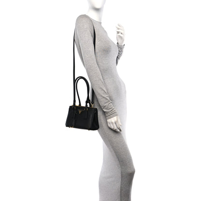 Prada Saffiano Lux Mini Galleria Double Zip Shoulder Tote Black 2 of 12