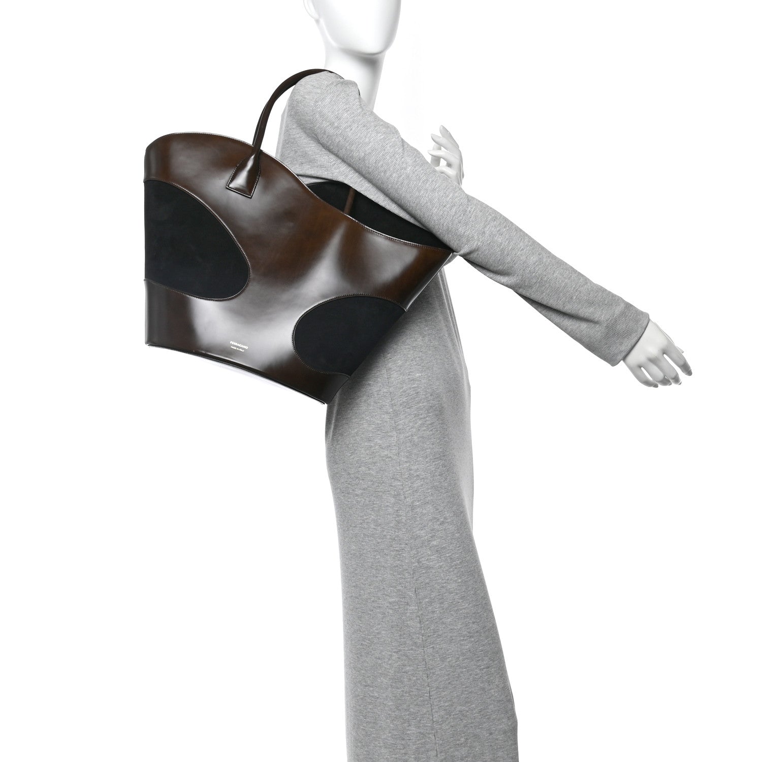 Salvatore Ferragamo Calfskin Suede Cut Out Large Tote Brown Black 2 of 11