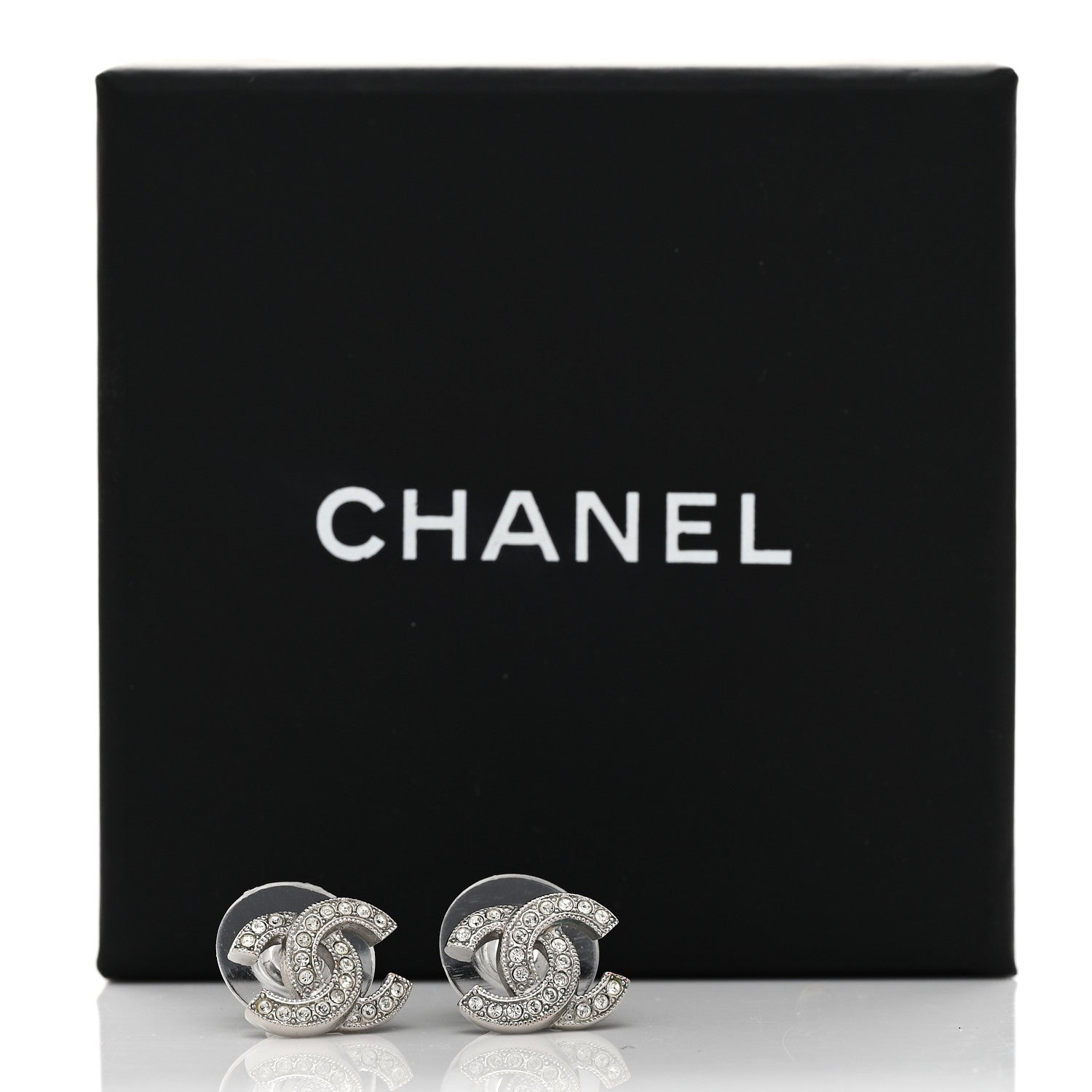 Chanel Crystal Mini Timeless CC Earrings Silver 5 of 5
