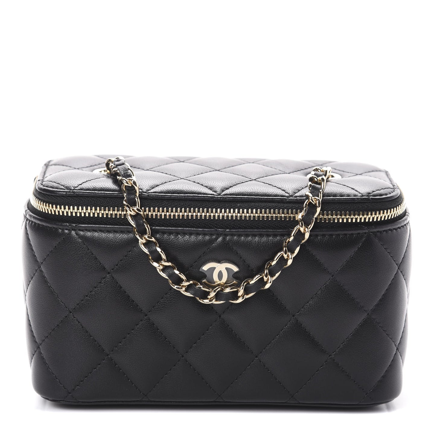 Lambskin Quilted Small Vanity Case With Chain Black