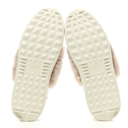 Valentino Garavani Calfskin Mink Fur Sneakers 38.5 White Rosa 5 of 11