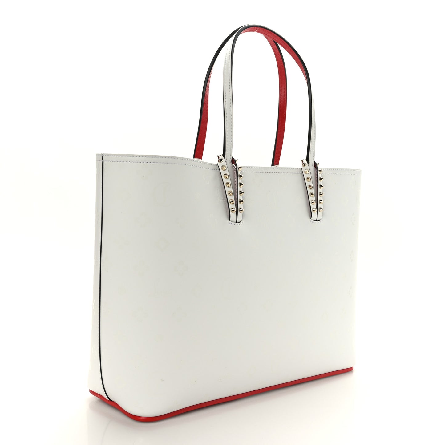 Calfskin Spikes Loubintheksy Embossed Small East West Cabata Tote White