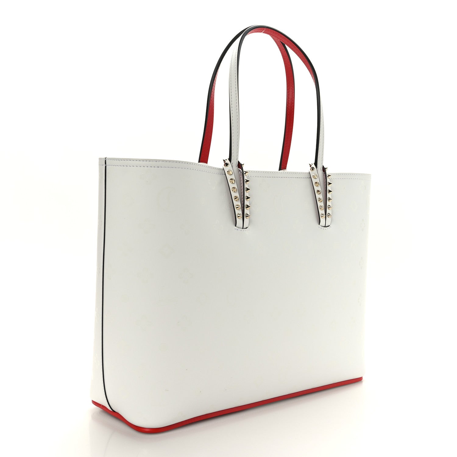 Christian Louboutin Calfskin Spikes Loubintheksy Embossed Small East West Cabata Tote White 4 of 10