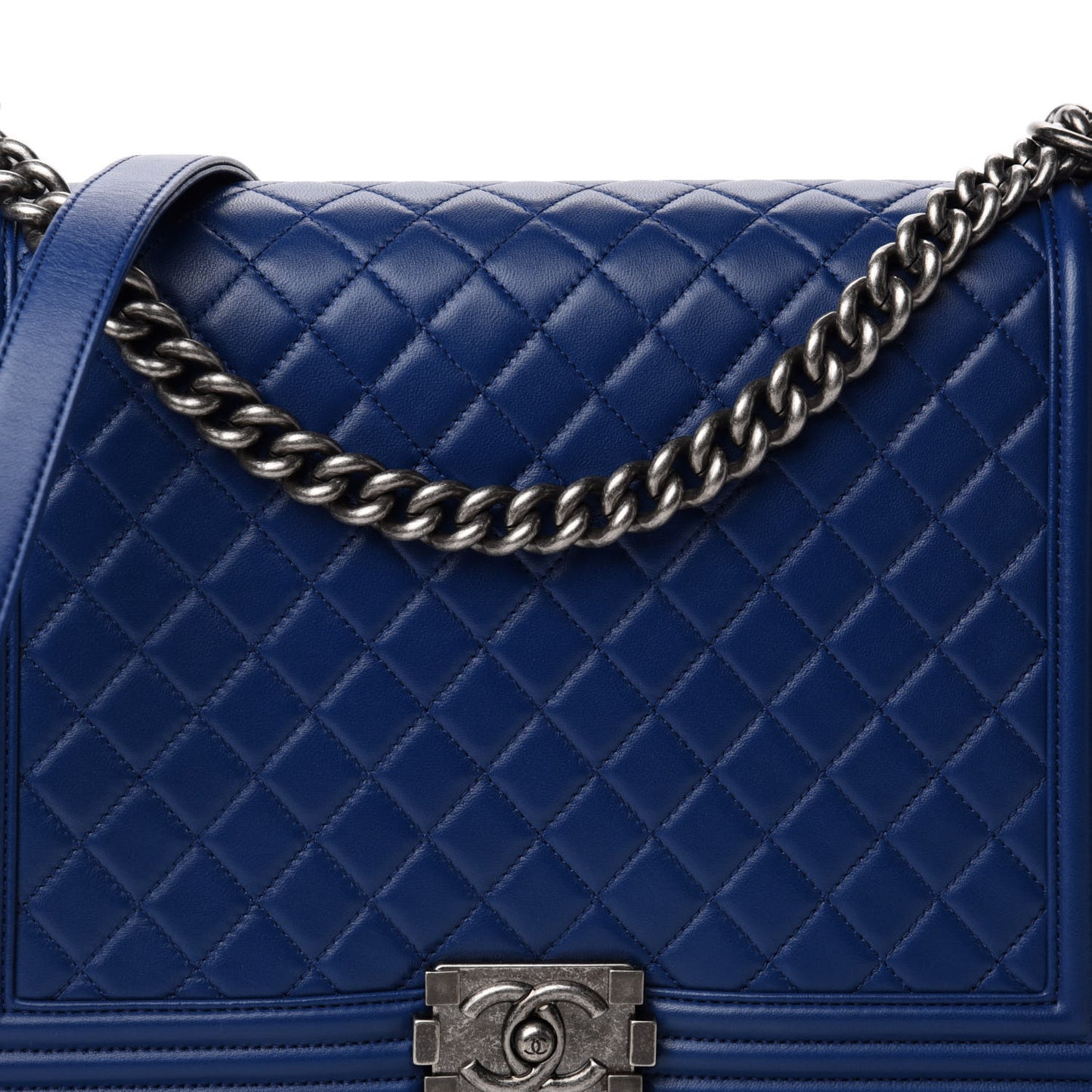 Lambskin Quilted Large Boy Flap Dark Blue