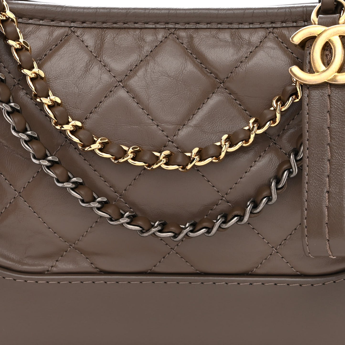 Aged Calfskin Quilted Small Gabrielle Hobo Grey