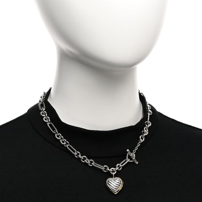 David Yurman Sterling Silver 18K Yellow Gold Cable Heart Figaro Necklace 2 of 6