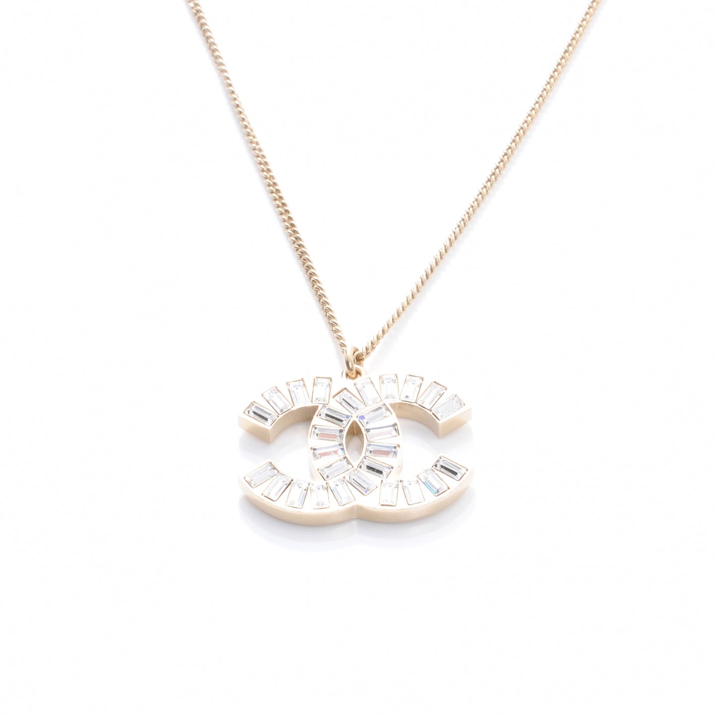 Crystal Baguette CC Necklace Gold