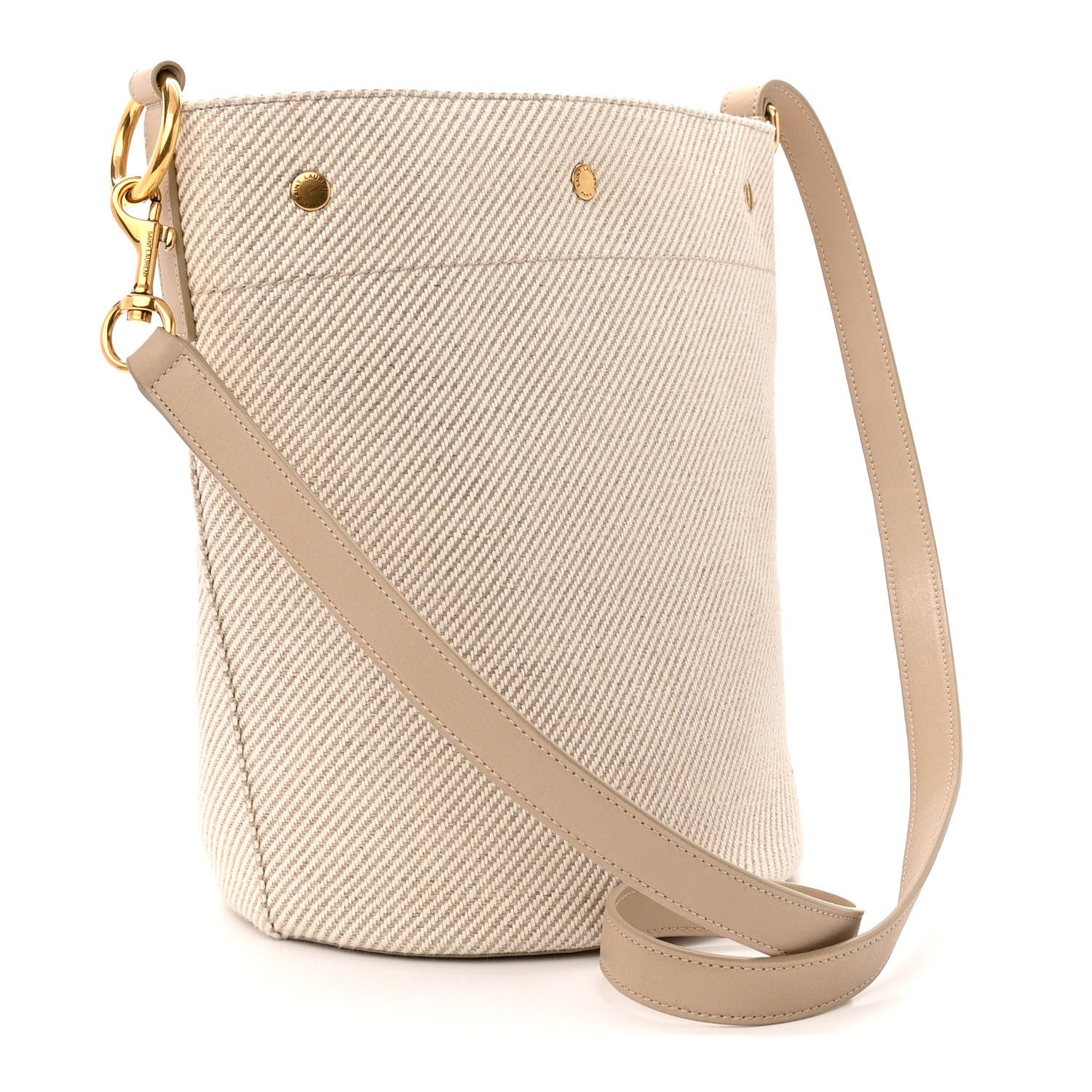 Saint Laurent Diagonal Canvas Calfskin Rive Gauche Bucket Bag Beige 3 of 12
