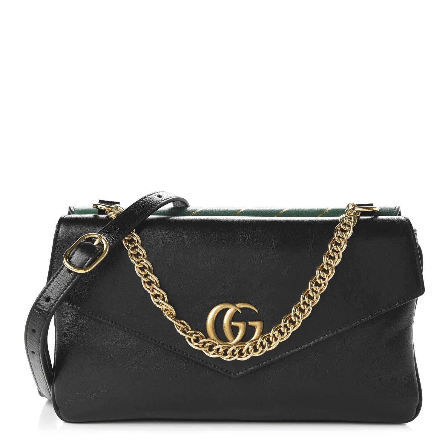 Gucci Calfskin Diagonal GG Medium Thiara Double Envelope Shoulder Bag Emerald Green Black 1 of 10