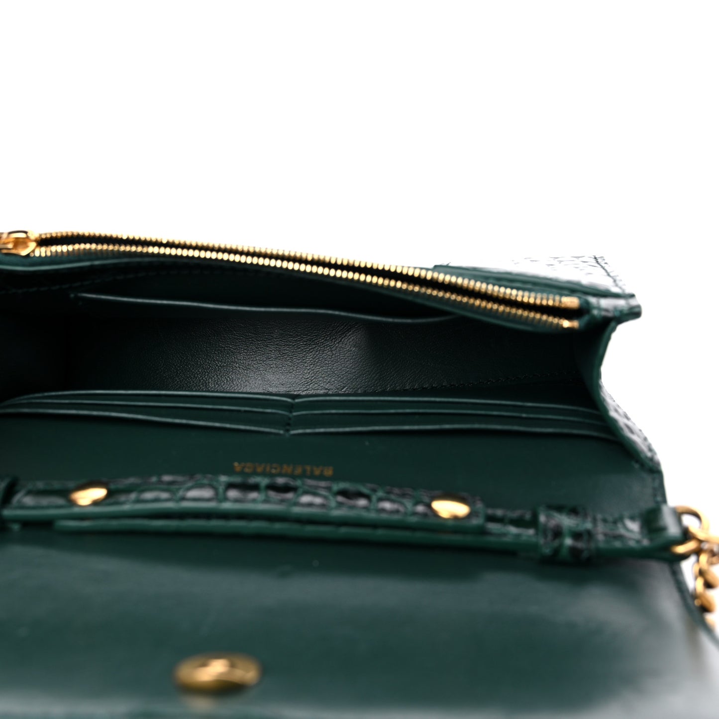 Shiny Calfskin Crocodile Embossed Hourglass Chain Bag Forest Green