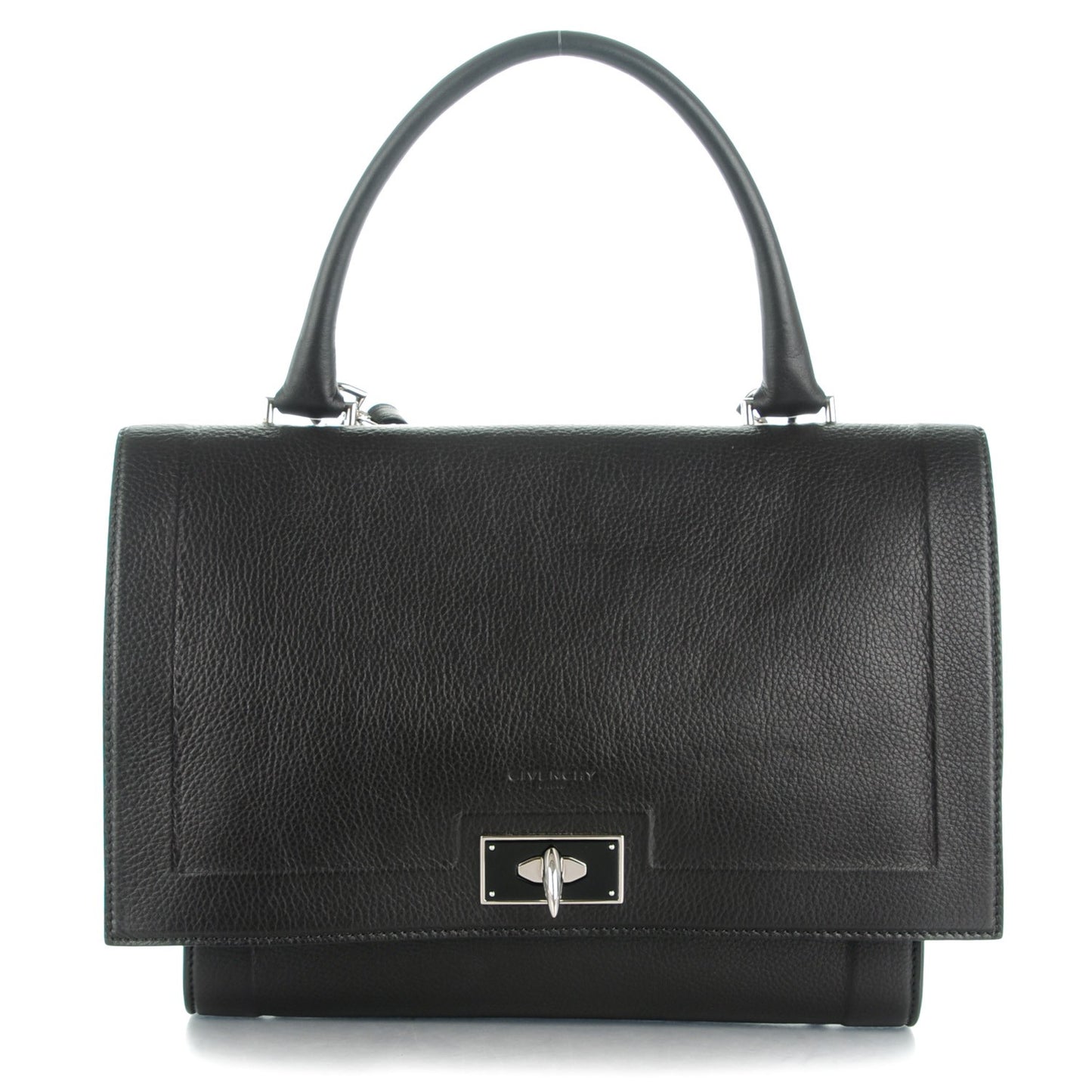 Grained Calfskin Small Shark Lock Satchel Black