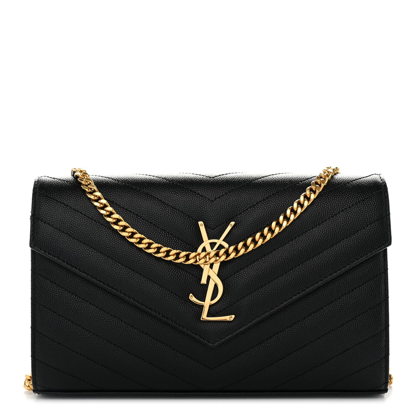 Grain De Poudre Matelasse Chevron Monogram Chain Wallet Black
