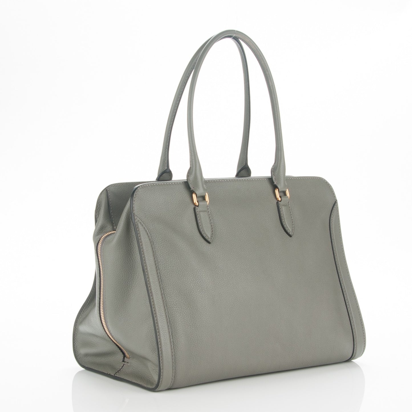 Pebbled Calfskin Large Skull Padlock Zip Around Tote Dark Grey