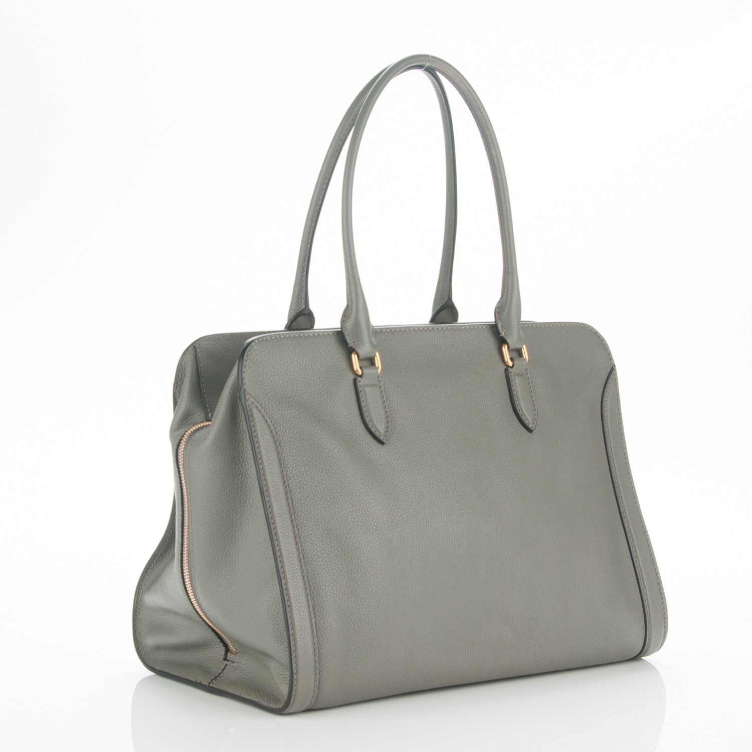 Alexander McQueen Pebbled Calfskin Large Skull Padlock Zip Around Tote Dark Grey 3 of 7