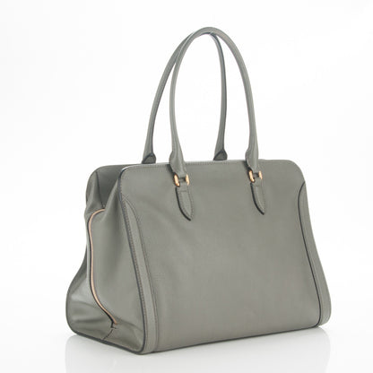 Alexander McQueen Pebbled Calfskin Large Skull Padlock Zip Around Tote Dark Grey 3 of 7