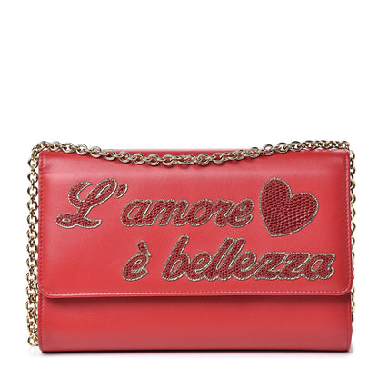 Dolce & Gabbana Vitello Embellished L'amore Wallet On Chain Rosso 1 of 11
