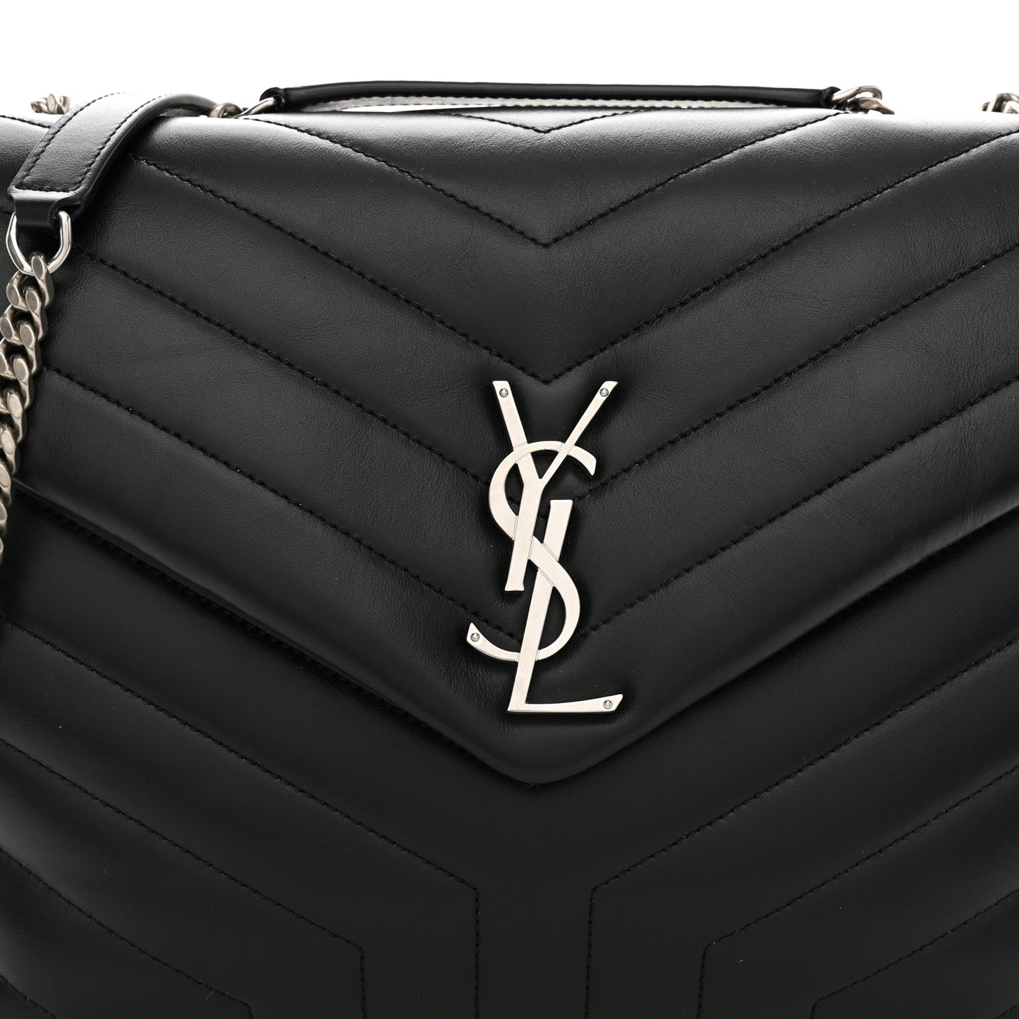 Calfskin Y Quilted Monogram Medium Loulou Chain Satchel Black