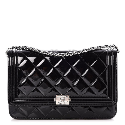 Chanel Patent Calfskin Quilted Boy Wallet On Chain WOC Black 1 of 9