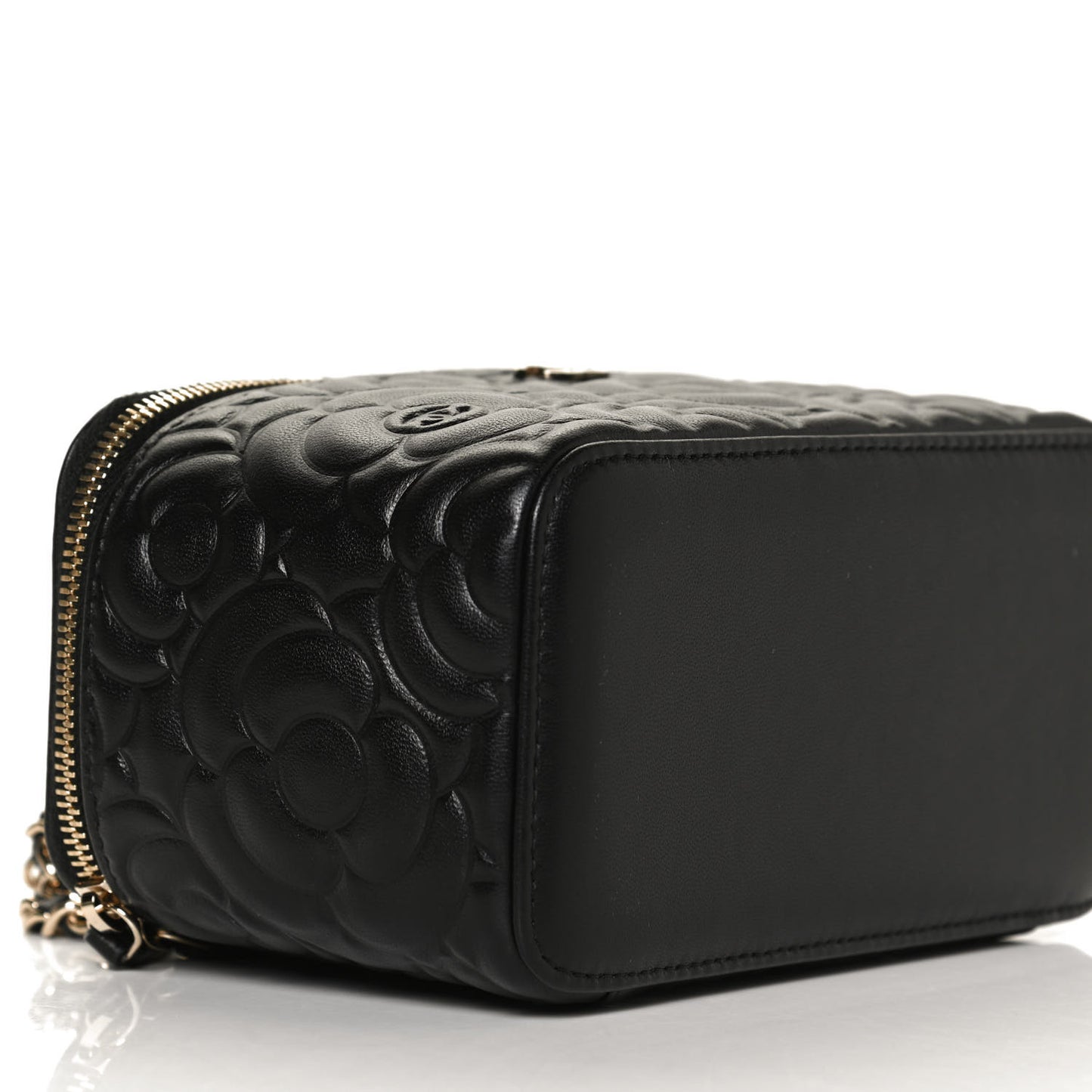 Lambskin Camellia Embossed Small Vanity Case With Chain Black
