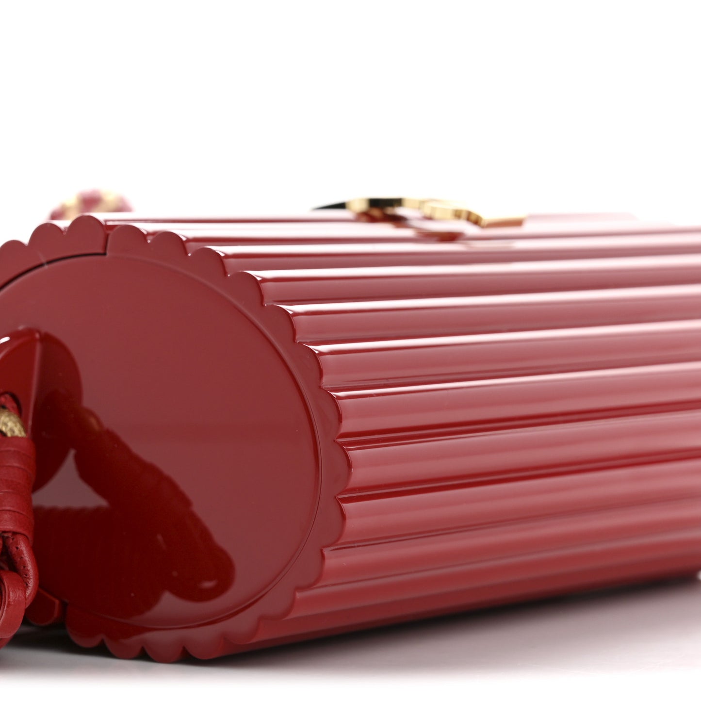 Ribbed Plexiglass Lambskin Fringe Monogram Opium Box Bag Red