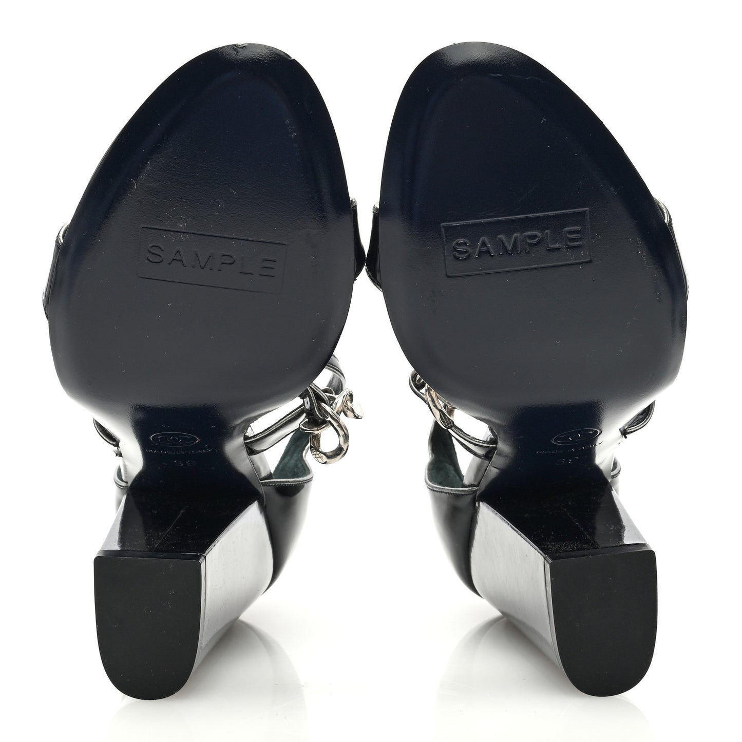 Patent Chain CC Logo Thong Sandals 39 Black