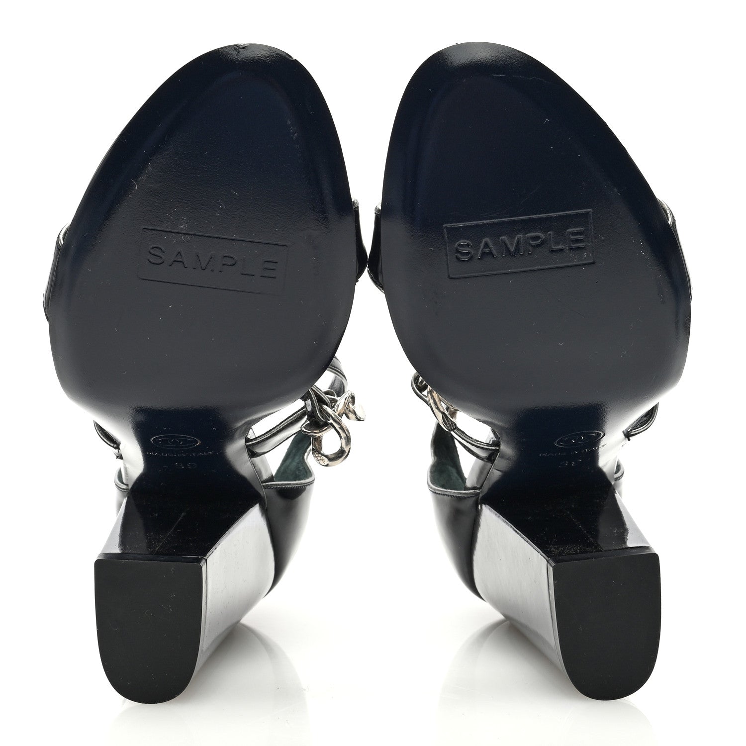 Chanel Patent Chain CC Logo Thong Sandals 39 Black 5 of 8