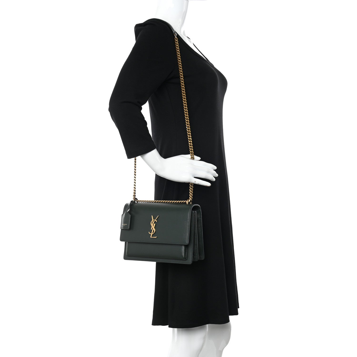 Saint Laurent Calfskin Medium Monogram Sunset New Vert Fonce 2 of 9