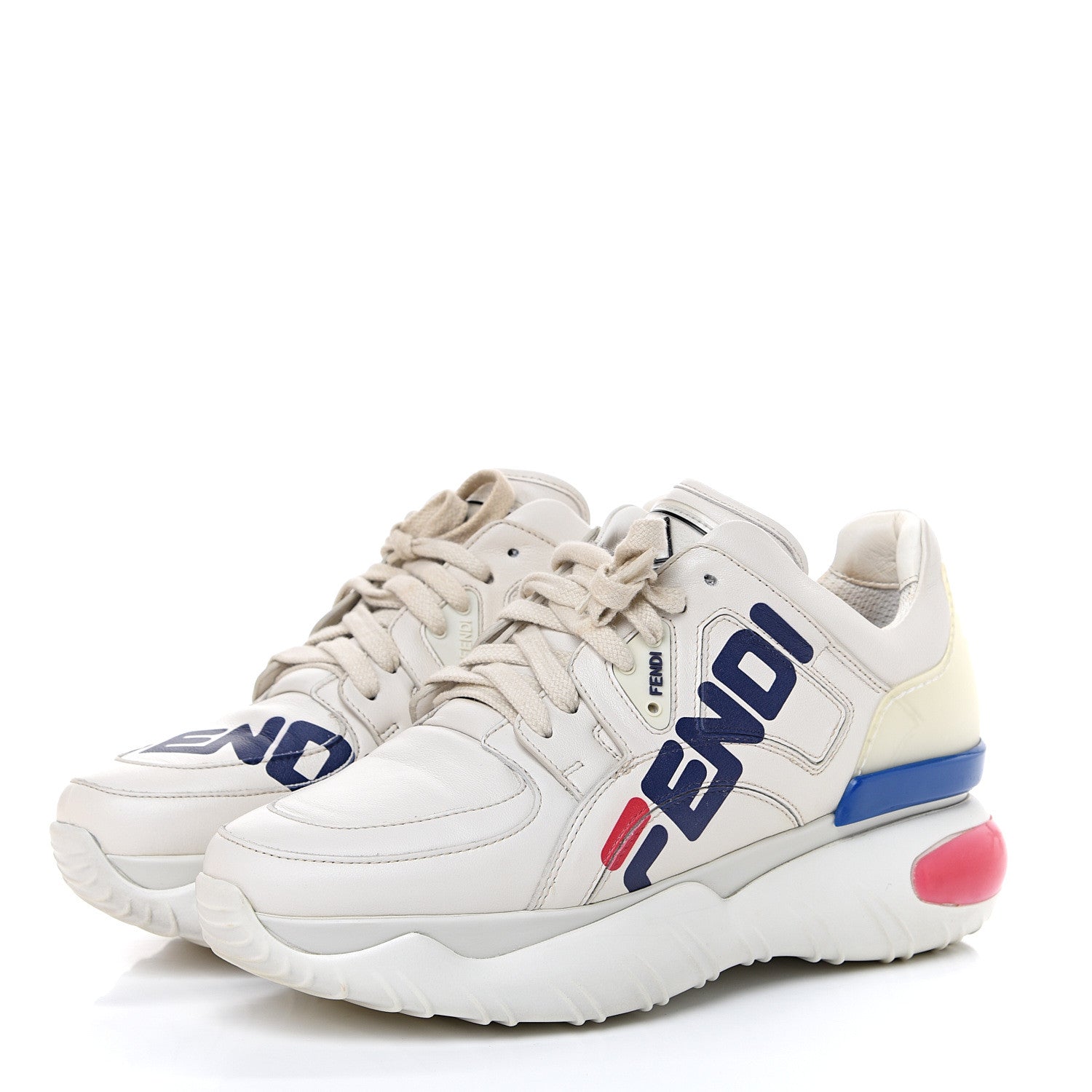 Fendi X FILA Vitello Mania Painted Womens Chunky Sneakers 38 Ice White Caipiroska Blueberry 3 of 8